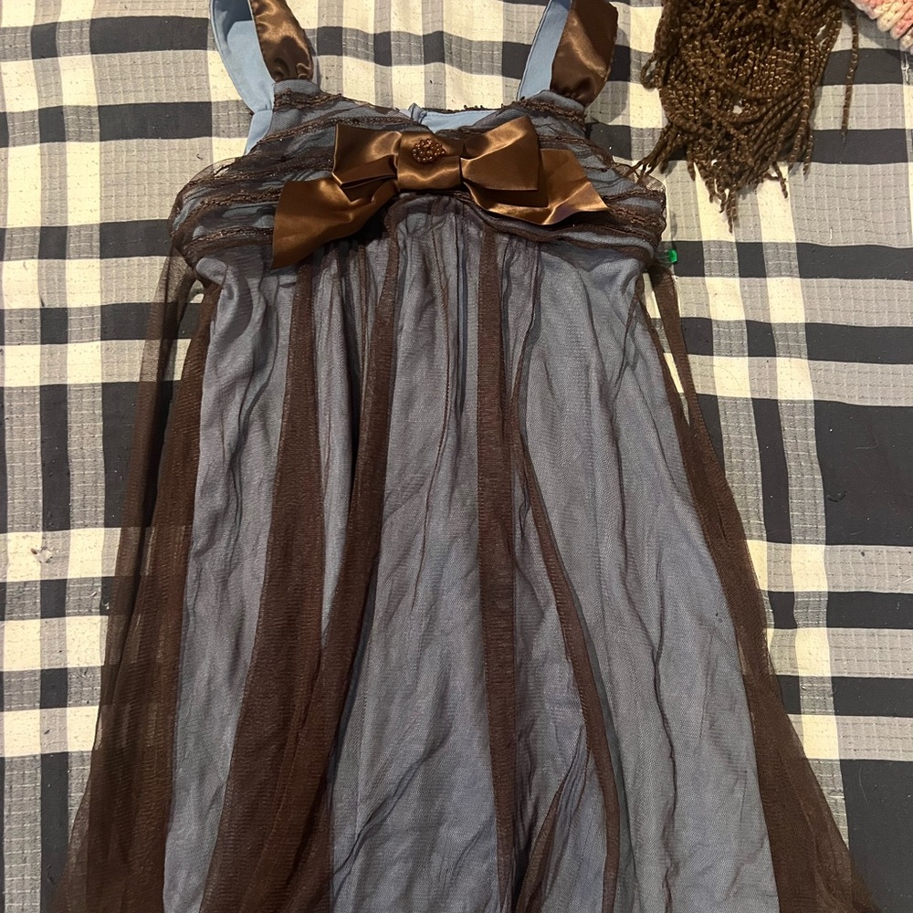 beautiful brown tulle with blue underlay fairy childrens dress